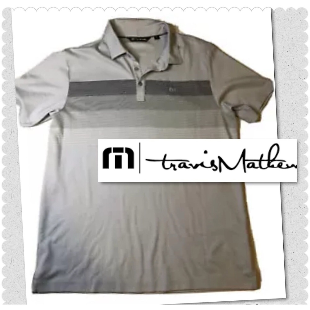 TRAVIS MATHEW - Golf - Polo - S/S Shirt Men's LARGE - Light Blue & Gray Striped